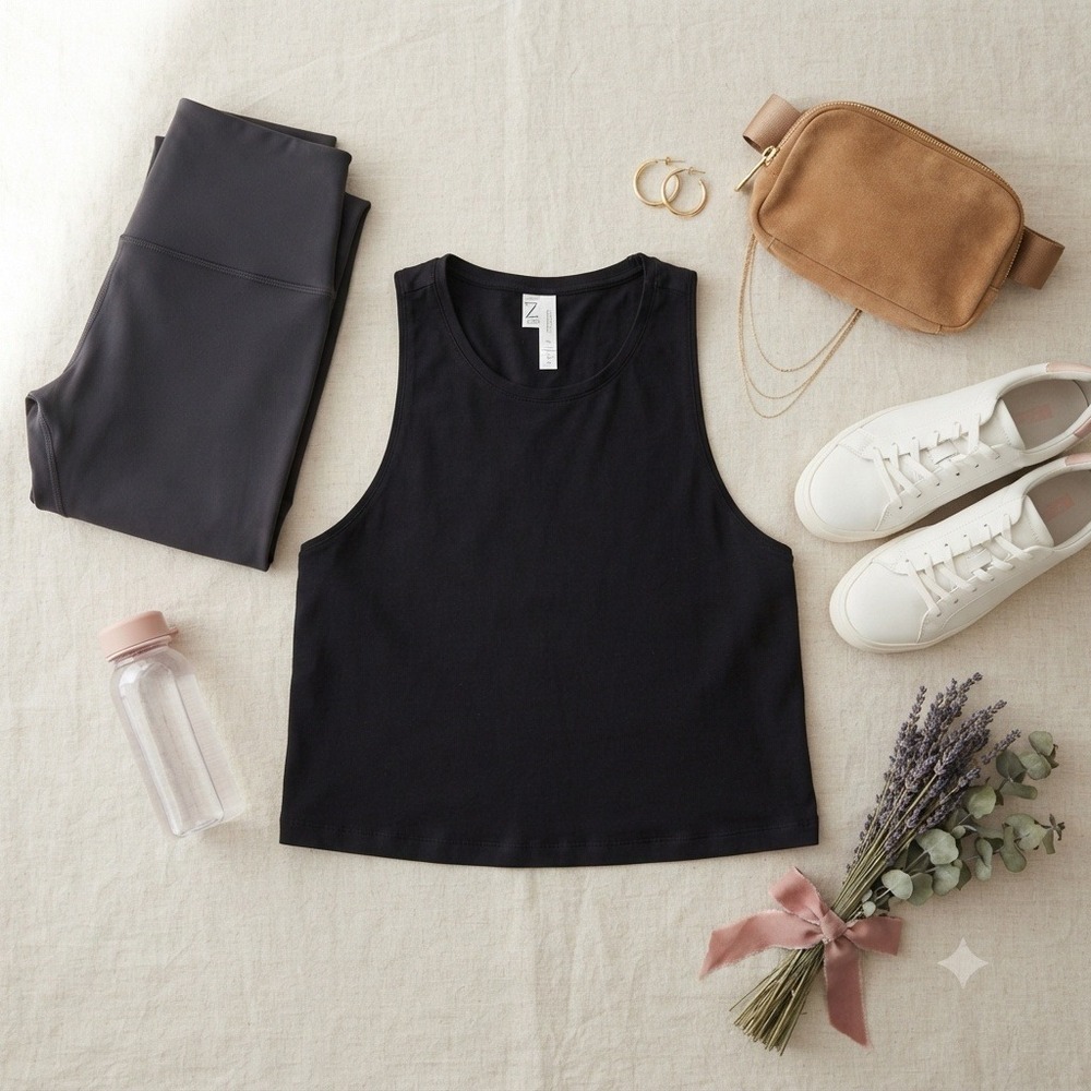 Z by Zella Womens Black Slub Jersey Sleeveless Activewear Crop Tank Top Size M